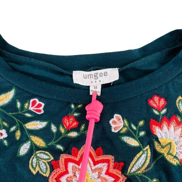 Umgee‎ Womens Embroidered Floral Tunic Top M Rayon/Spandex Teal - Picture 2 of 7